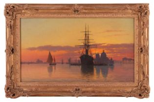 Pietro Galter (1840 – 1901), Venice sunset with sailing vessels, signed P. Galter, oil on canvas, 29