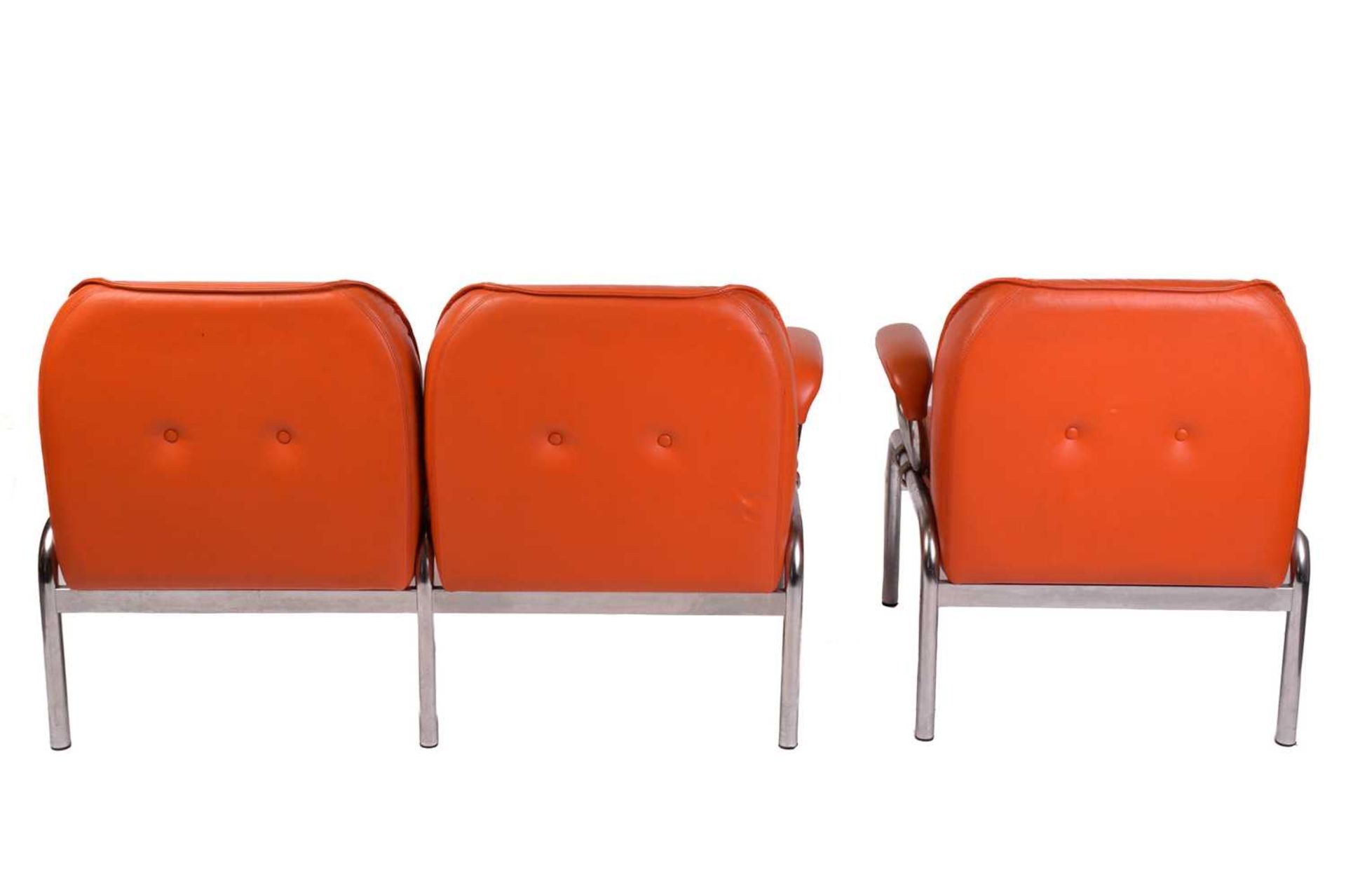 A set of modular Girsberger 'Model 1400' lounge chairs, with orange leather button upholstery and - Image 7 of 11