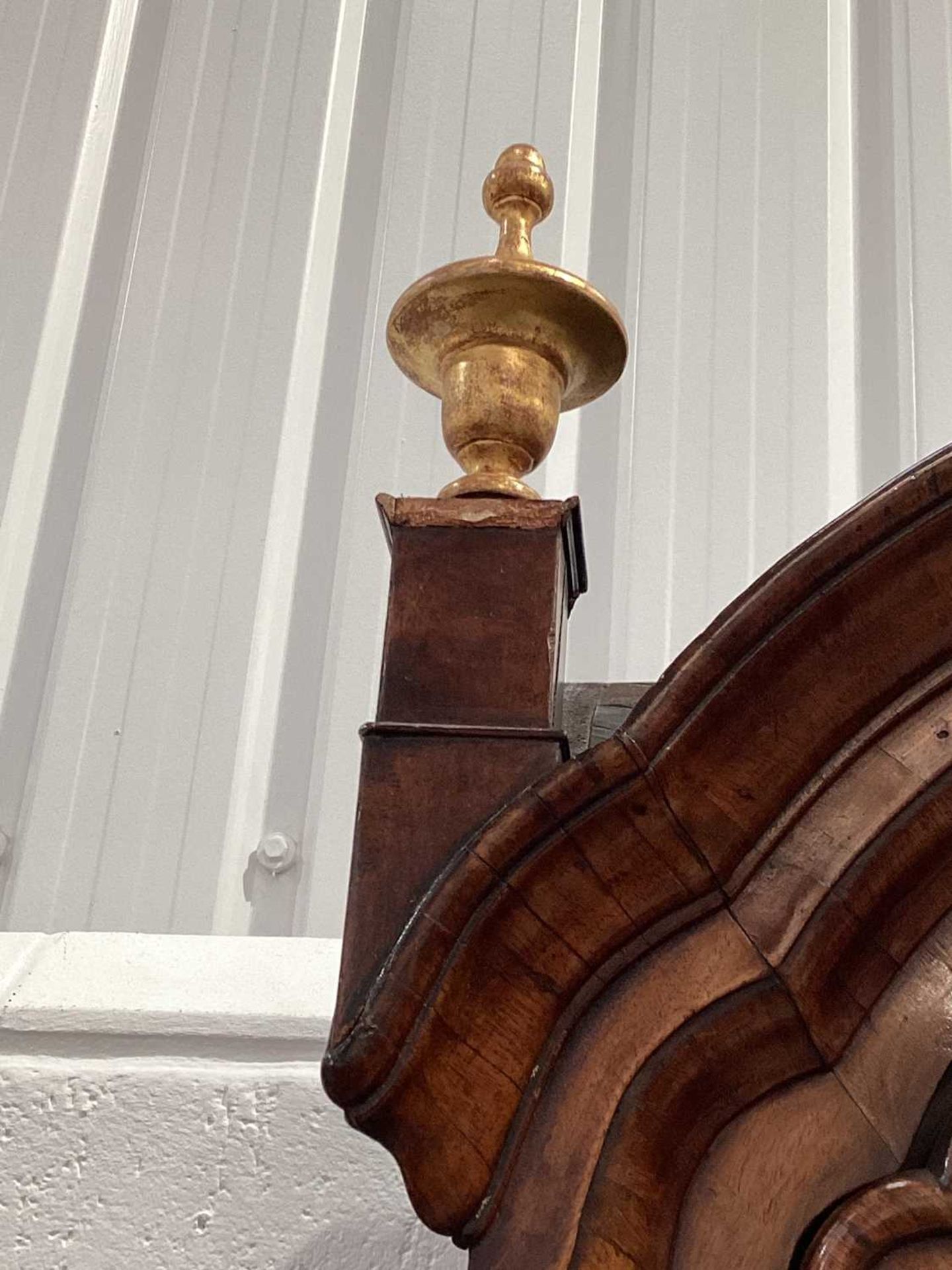 A composite Queen Anne figured walnut double dome bureau bookcase with cross grain moulding - Image 13 of 21