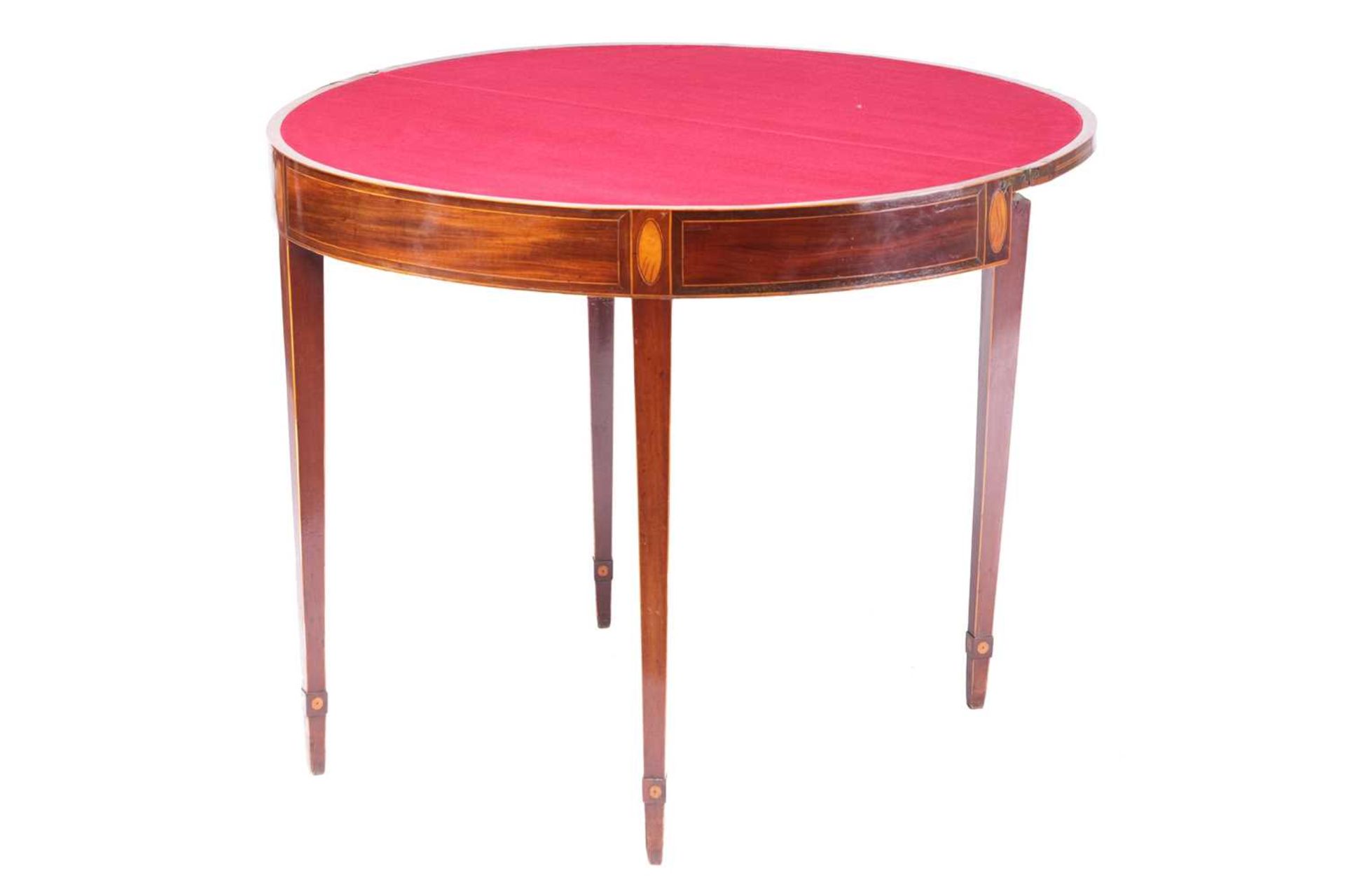 Two similar George III mahogany demi tables one a gaming table with crossbanded top and lined in - Image 4 of 6