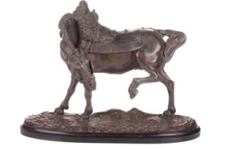 After Jules Moigniez (1835-1894) French, a large patinated bronze model of a horse fitted with a