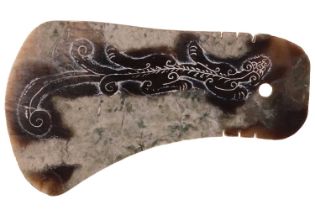 An archaic Chinese green and white variegated jade ritual axe head (Yue) Probably Zhou Dynasty,