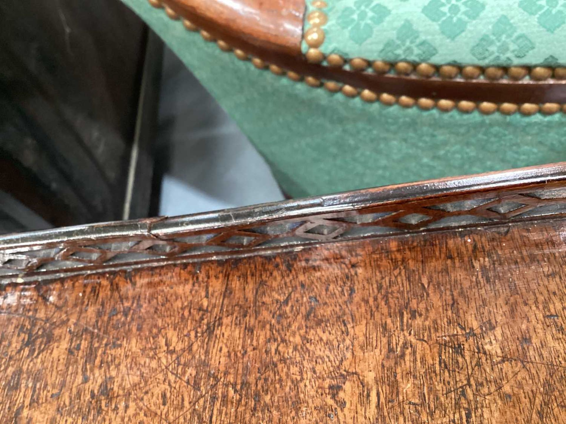 A George III mahogany rectangular silver table with a pierced gallery top and corner brackets, on - Image 16 of 16