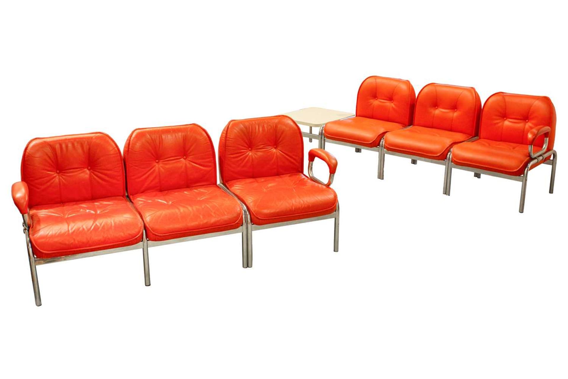 A set of modular Girsberger 'Model 1400' lounge chairs, with orange leather button upholstery and - Image 2 of 11