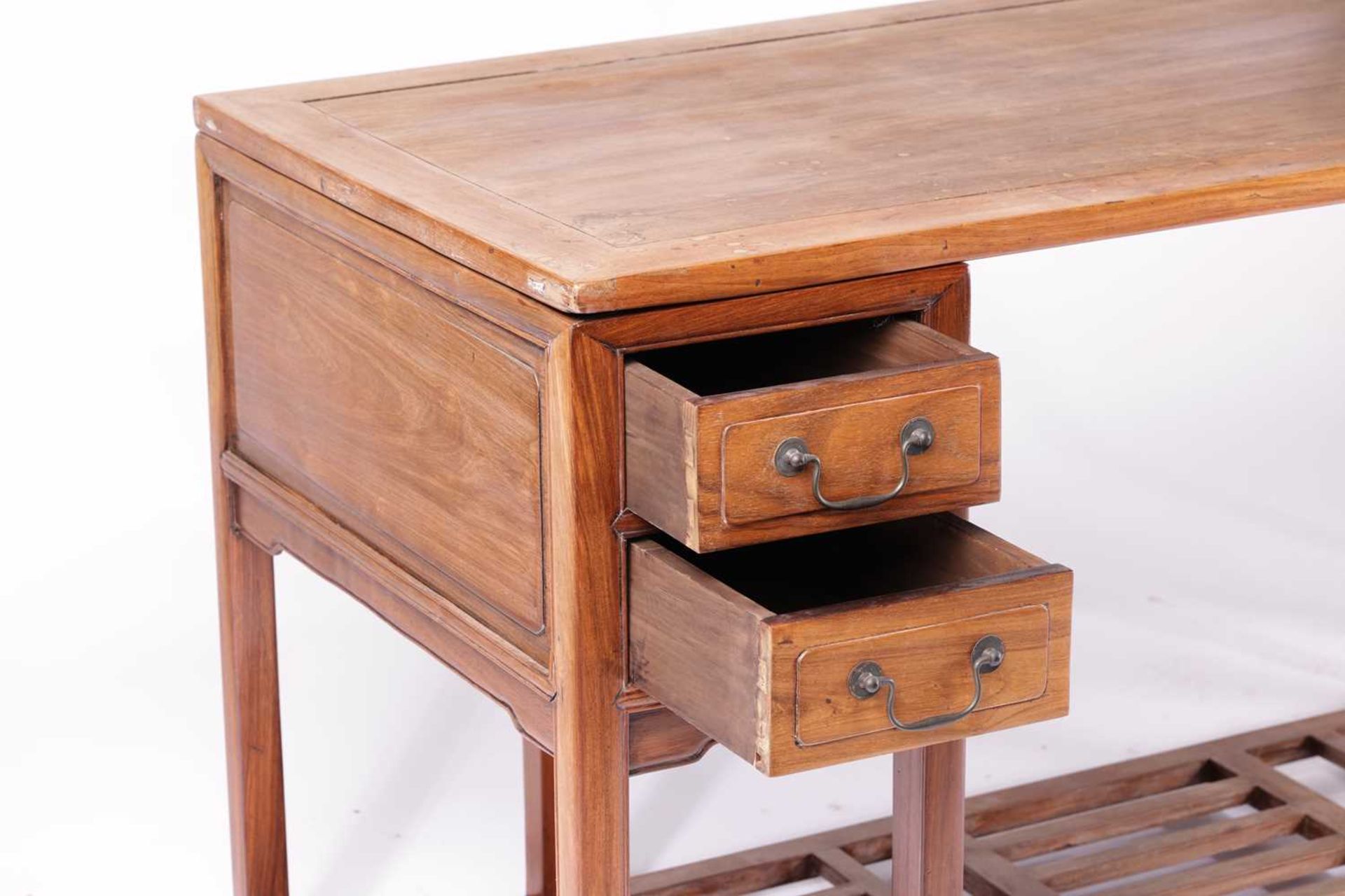 A Chinese Hongmu colonial pedestal desk, probably early 20th century, the modular construction - Image 4 of 9