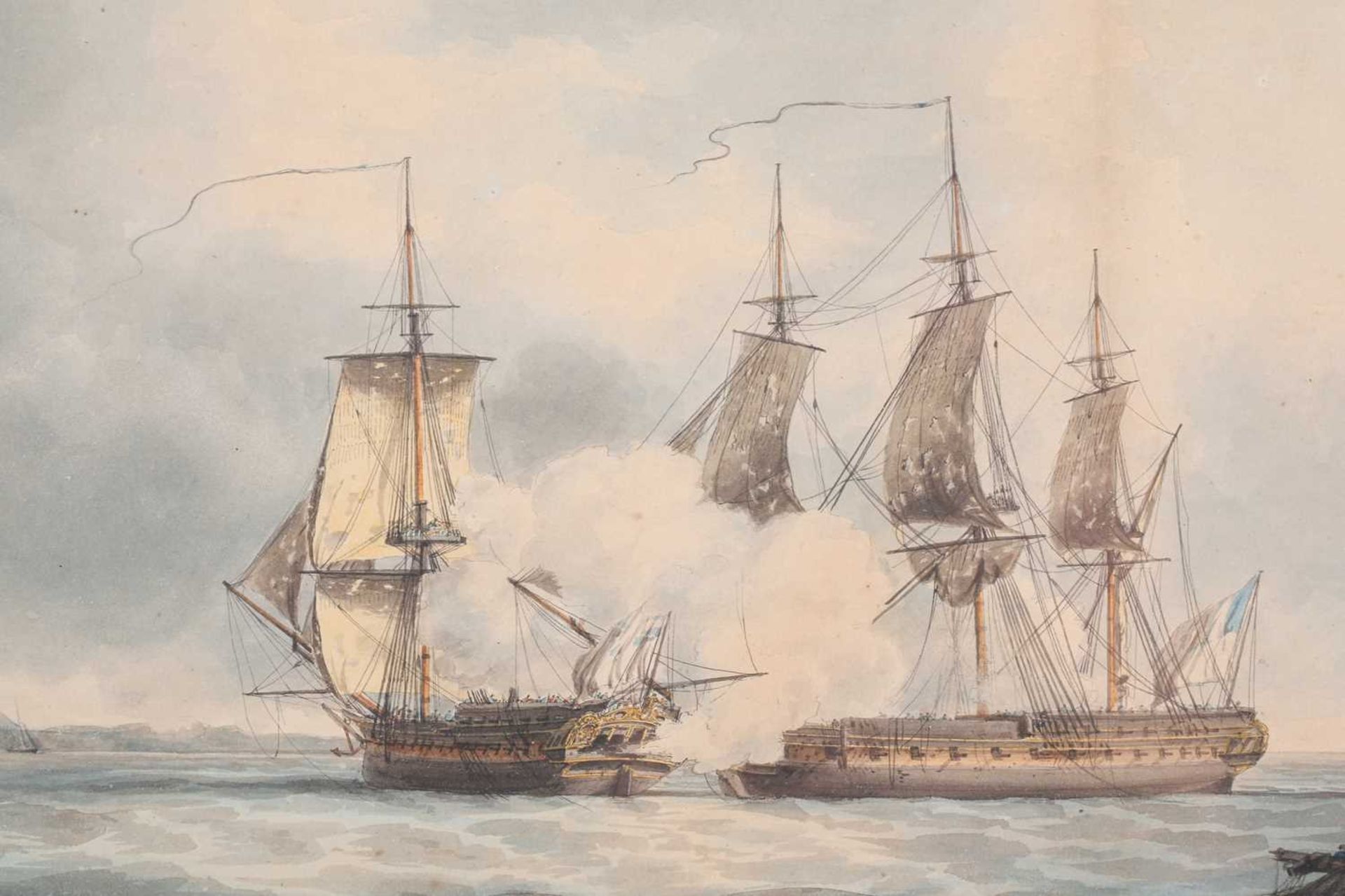 19th-century British school, A ship of the line in full sail with gun ports open in convoy, - Image 7 of 8