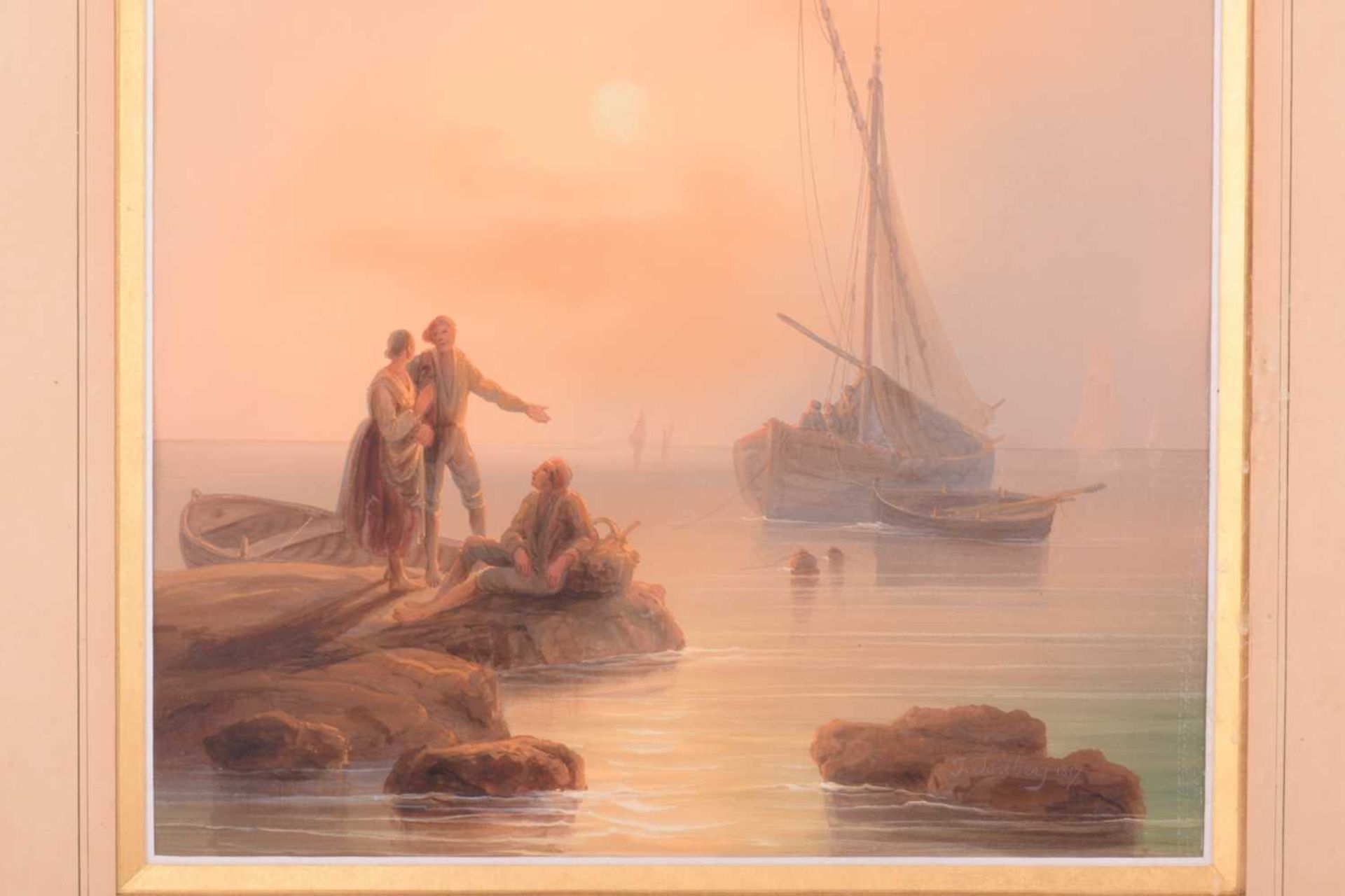 J. Isabey (18th/19th century) French, figures on rock beside a fishing boat at sunset, - Image 3 of 10
