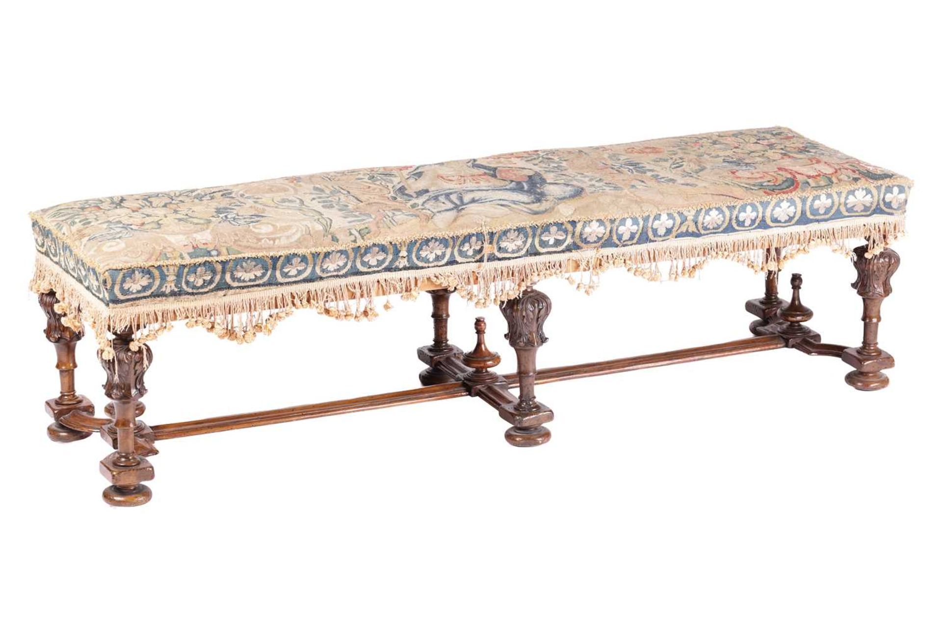 A late seventeenth-century style walnut long hearth stool, early twentieth-century with - Image 4 of 8