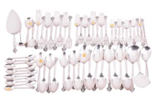 Georg Jensen:- "Acanthus" pattern flatware service comprising eight table forks, eight