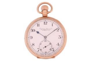 A Camerer Cuss & Co double signed Rolex open-face pocket watch in 9ct gold, featuring a Swiss-made