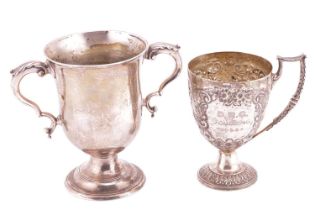 A silver George III two-handled presentation cup by John Newcomb, London 1783, and an Edwardian