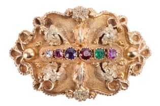 An early 19th-century acrostic gem-set Regard brooch, set with a ruby, emerald, garnet, amethyst,