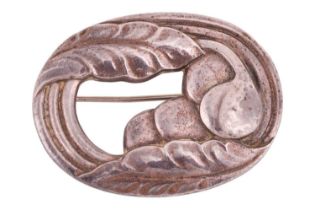 Georg Jensen - an openwork radish brooch, fitted with tube hinged pin stem and trombone clasp, No.