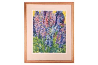 Sir Jacob Epstein (1880 - 1959), Delphiniums, signed, gouache and watercolour on paper, 56 x 43.5