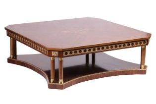 A 20th century large Louis XVI-style cantered square center coffee table, with a central marquetry