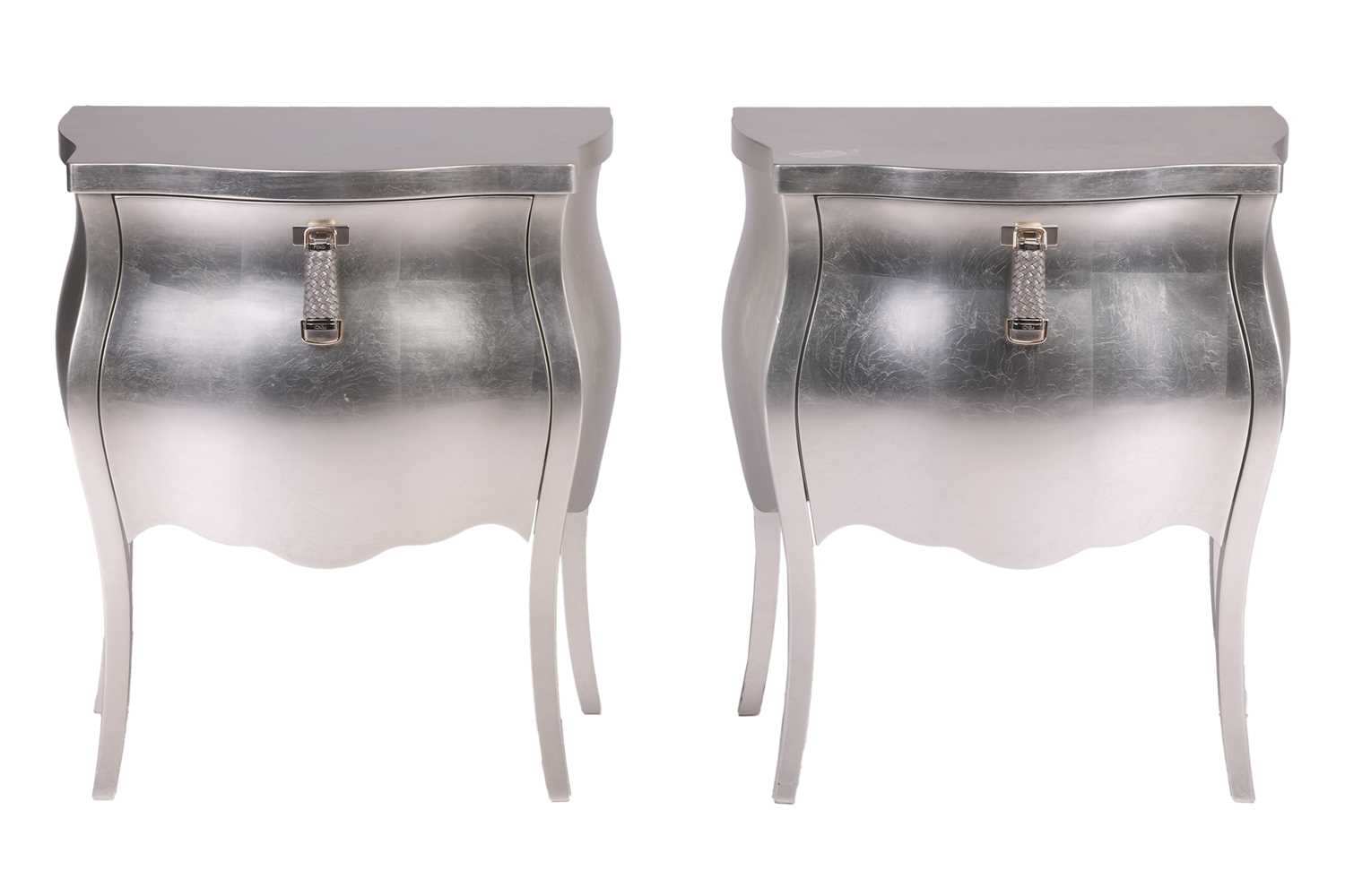 Fendi, a pair of Louis XV style foiled double bombe bedside commodes with hanging plaited leather - Image 2 of 15