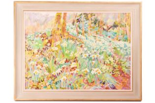 Mary Martin (b. 1951), 'Narcissus Wood in the Rain, Tamar Valley', signed and dated '90, labelled