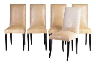 Cavalli, a set of five designer high-back dining chairs with stuff over faux crocodile skin