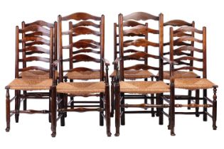 A harlequin set of eight Lancashire ash ladderback dining chairs, c1800, the set comprises two