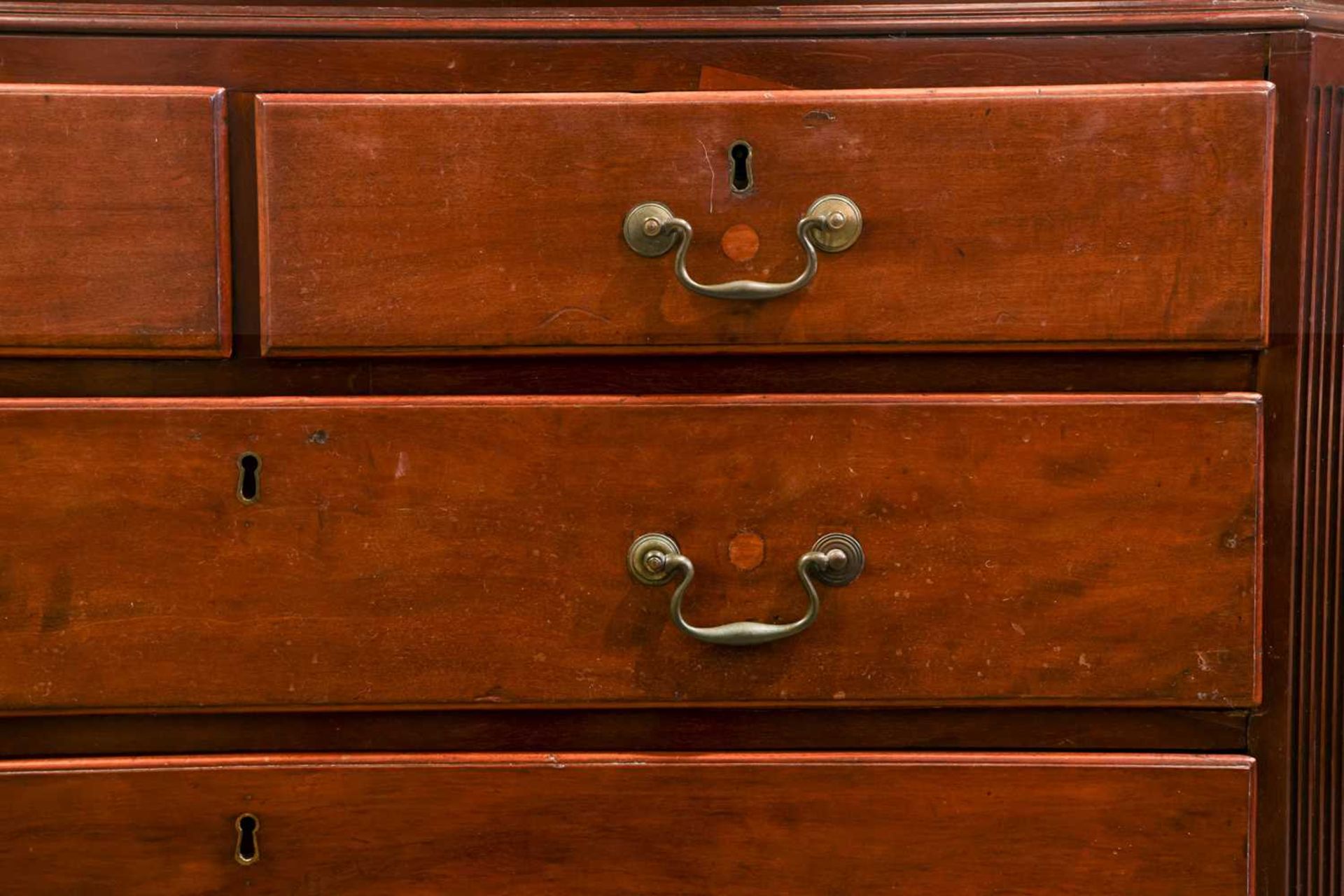 A George III mahogany chest on chest with canted and fluted corners, the upper carcass with three - Image 6 of 6