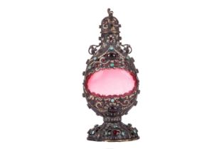 An Austro-Hungarian silver-mounted ruby glass scent flask of flattened form, 19th century, the