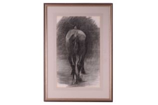 Lucy Kemp-Welch (1868 - 1958), Back View of a Horse, unsigned, charcoal study, 56 x 34 cm, framed