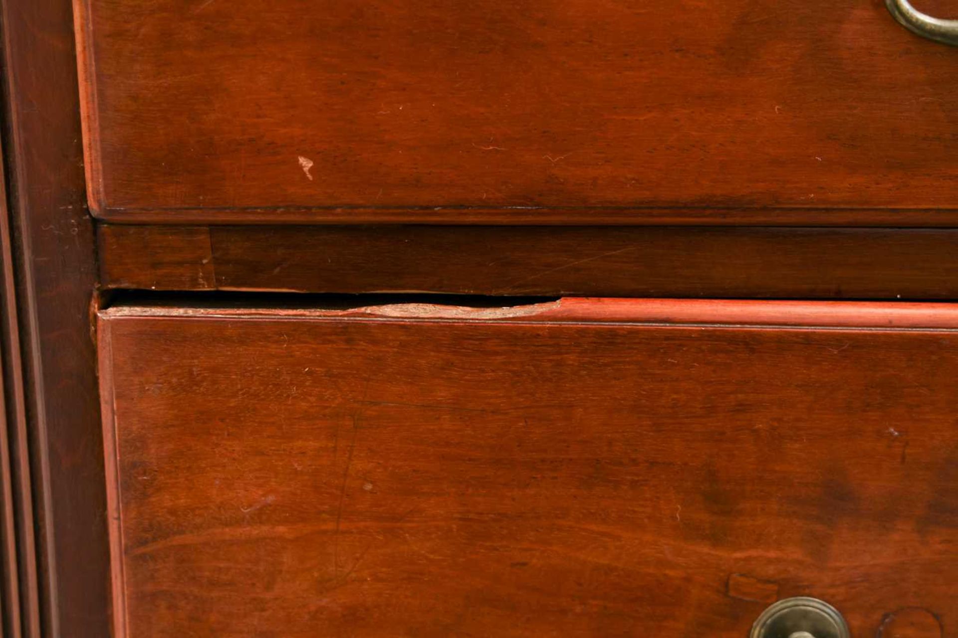 A George III mahogany chest on chest with canted and fluted corners, the upper carcass with three - Image 5 of 6