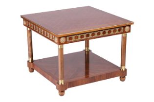 A 20th-century square Louis XVI style parquetry topped side table, with gilt metal mounts