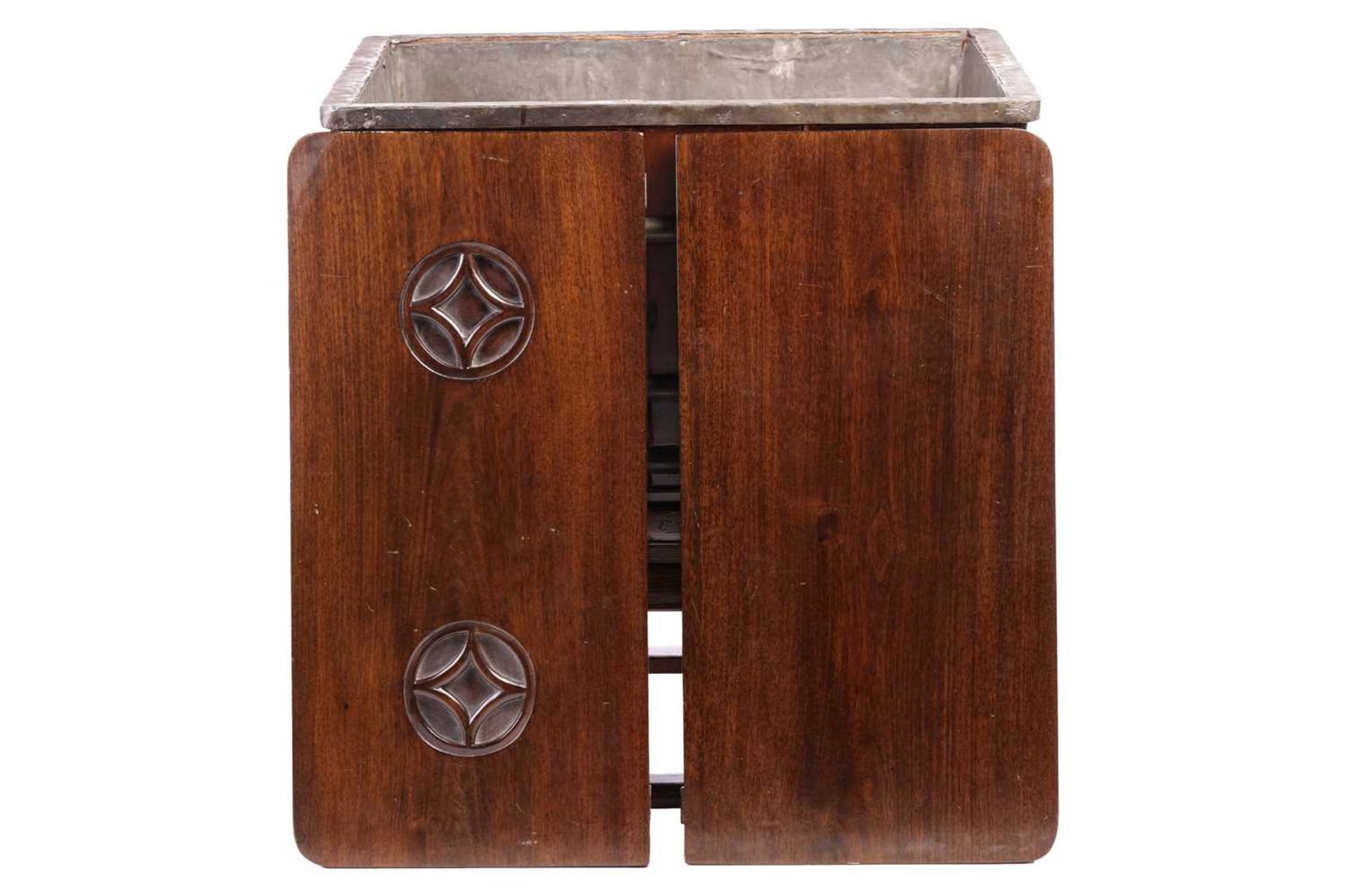 A Chinese square section wooden cooler/ ice chest and stand of brass banded flared form, C1900, - Image 2 of 15