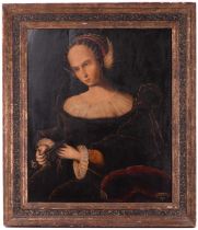 French school, possibly sixteenth century, Lucretia with a dagger, unsigned, oil on panel, 61cm x