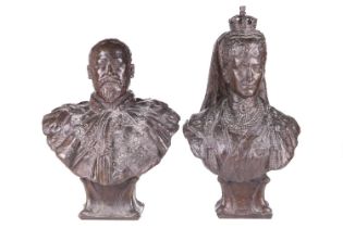 Sydney March (1875 - 1968), a pair of bronze busts of King Edward VII and Queen Alexandra, King