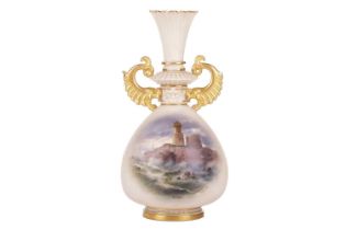 A Royal Worcester twin-handled baluster vase, 1891, depicting the Mumbles lighthouse, painted by