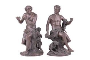 After Guillaume Cousteau, a pair of male Allegorical figures, one playing an instrument, the other