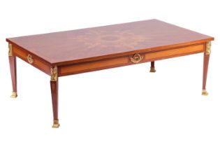 A 20th century French Empire-style marquetry inlaid walnut coffee table, with gilt metal mounts