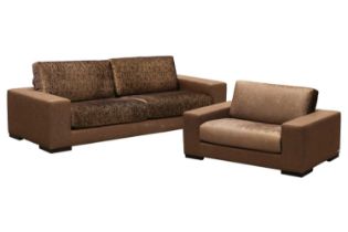 Fendi, a designer three-seat studio sofa of architectural form, with bronze effect linen upholstery,