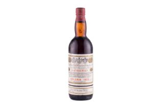 A bottle of Tarquinio Torquato da Camara Lomelino Old Malmsey Solera 1853 London Cellar Top