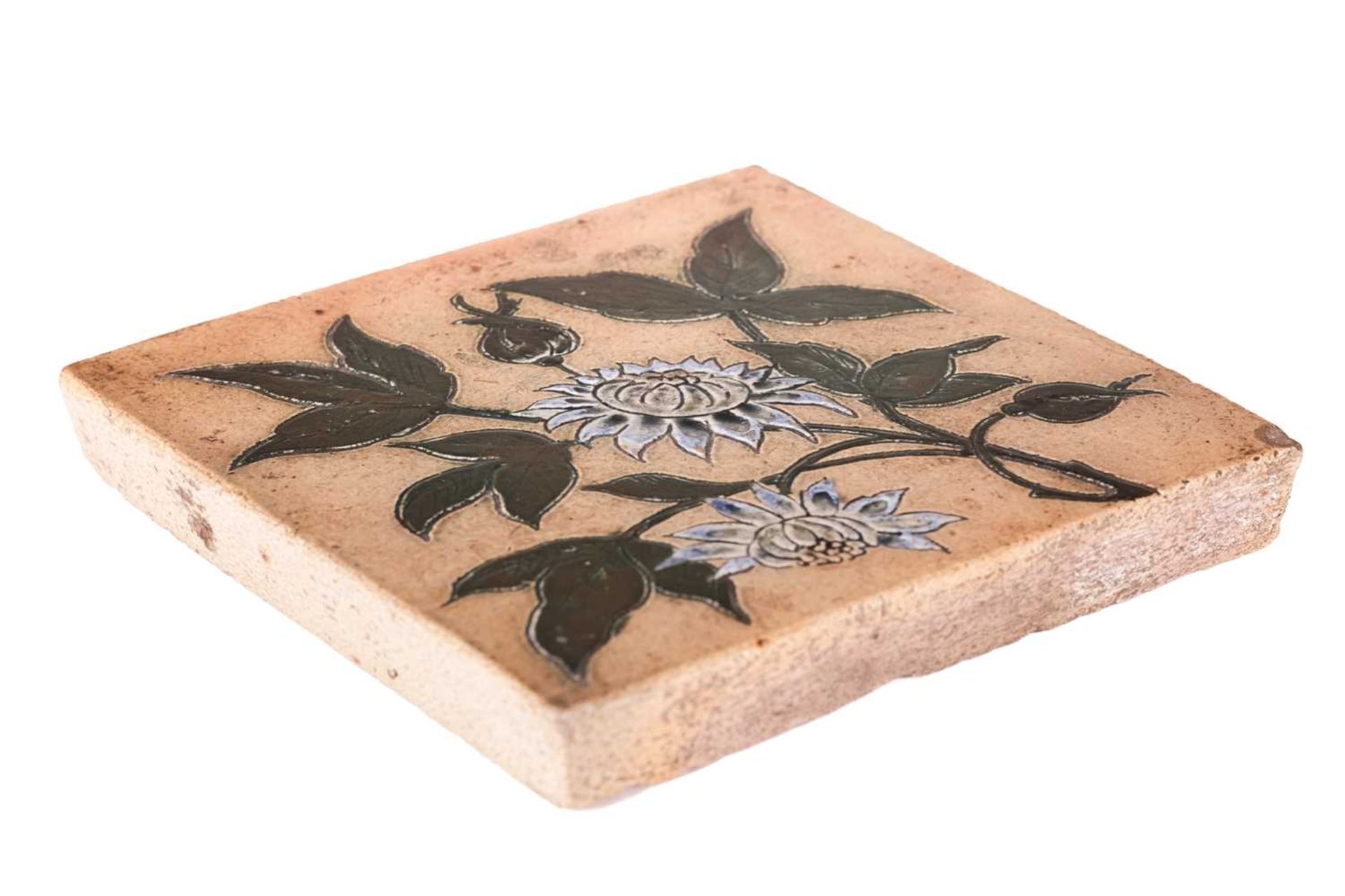 A 19th-century stoneware tile, probably by Martin Brothers (unsigned), with incised floral - Image 3 of 13