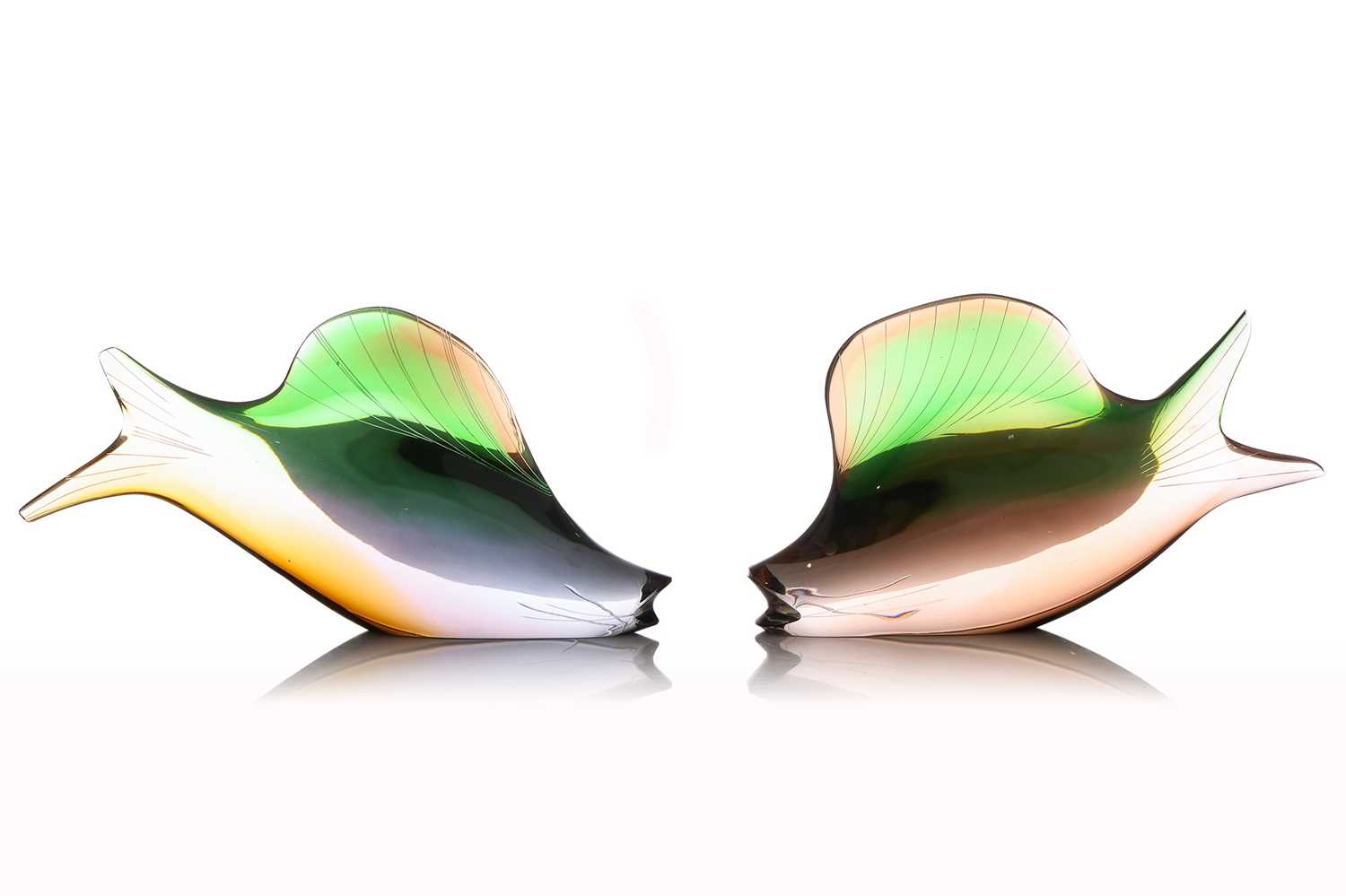Rozinek and Honzik for Exbor (Czechoslovakia), two glass fish sculptures, of similar form in