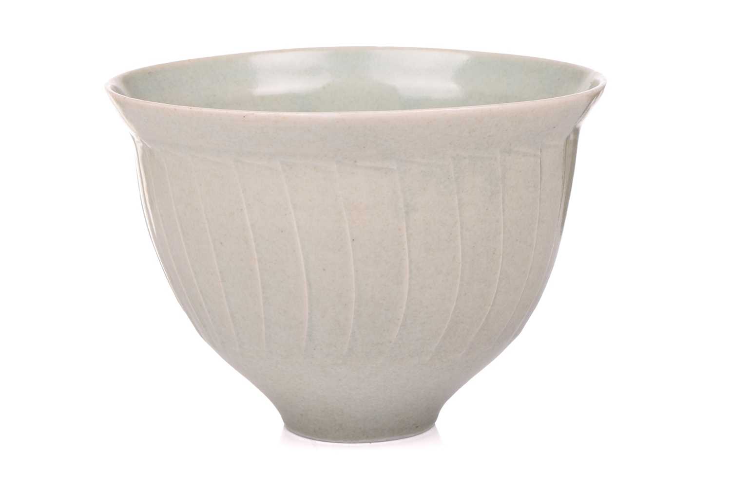 David Leach (1911-2005), a pale celadon green footed bowl, of ribbed design, indistinct impressed - Image 2 of 5