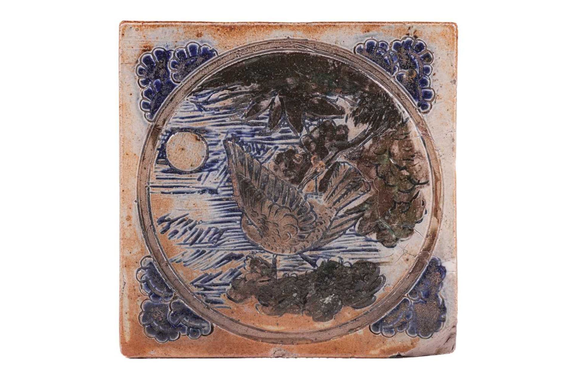 A late 19th-century Martin Brothers stoneware square tile, by Robert Wallace Martin, depicting a