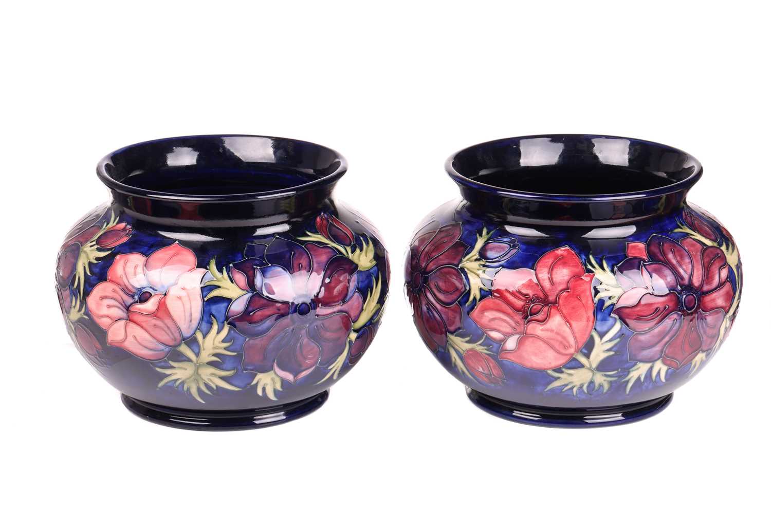 A pair of Walter Moorcroft large jardinieres, in the Anenome pattern, tube-lined decoration on a - Image 7 of 7