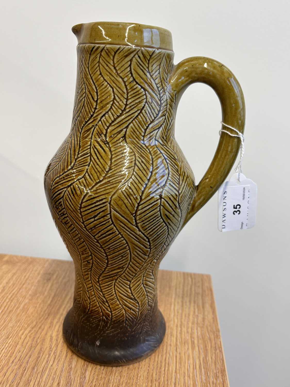 A late 19th-century Martin Brothers stoneware tall jug, of bellied form with incised vertical wavy - Image 14 of 15