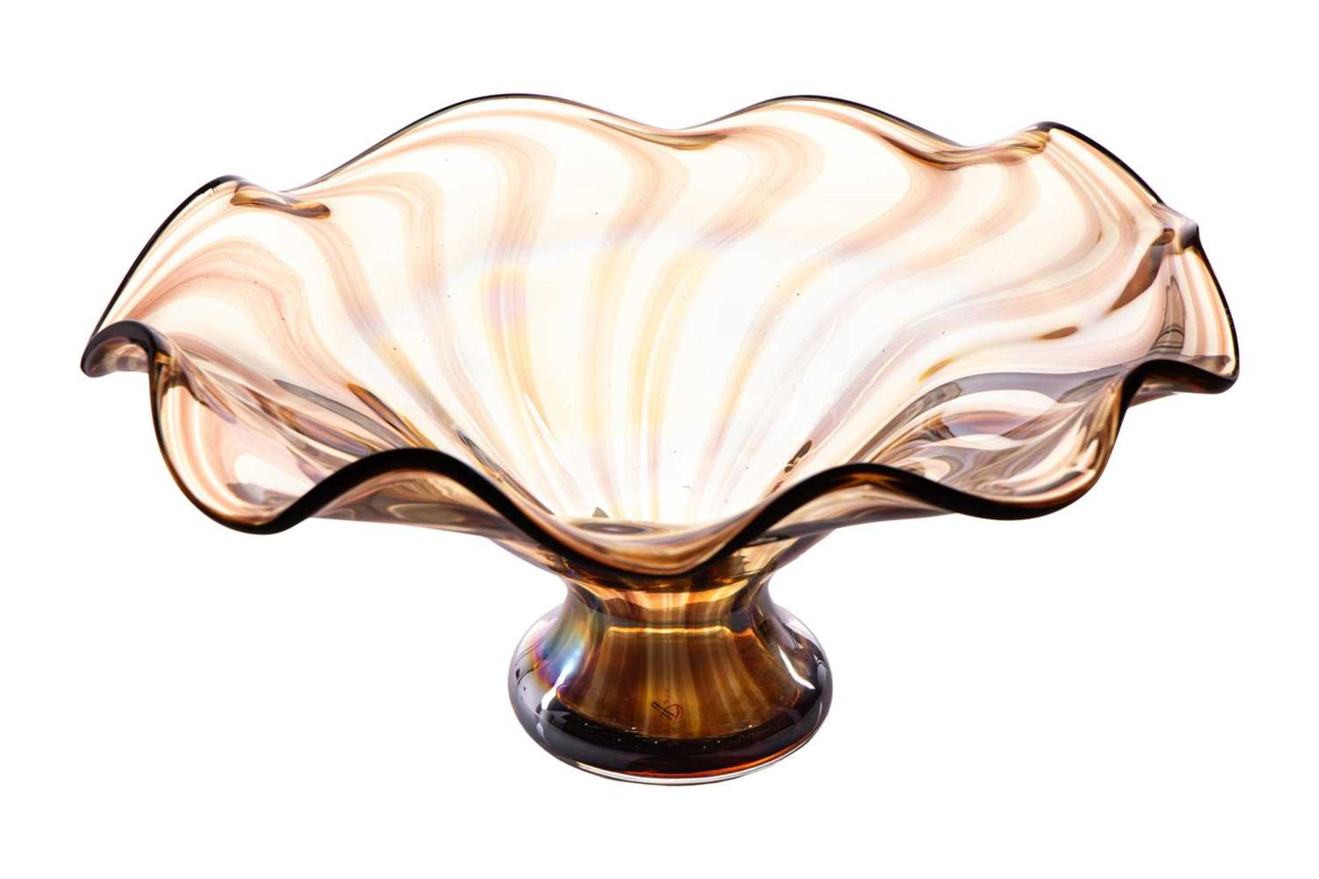 A large Sergio Costantini Murano art glass bowl, of smoked amber colour with wavy edge rim, - Image 2 of 8