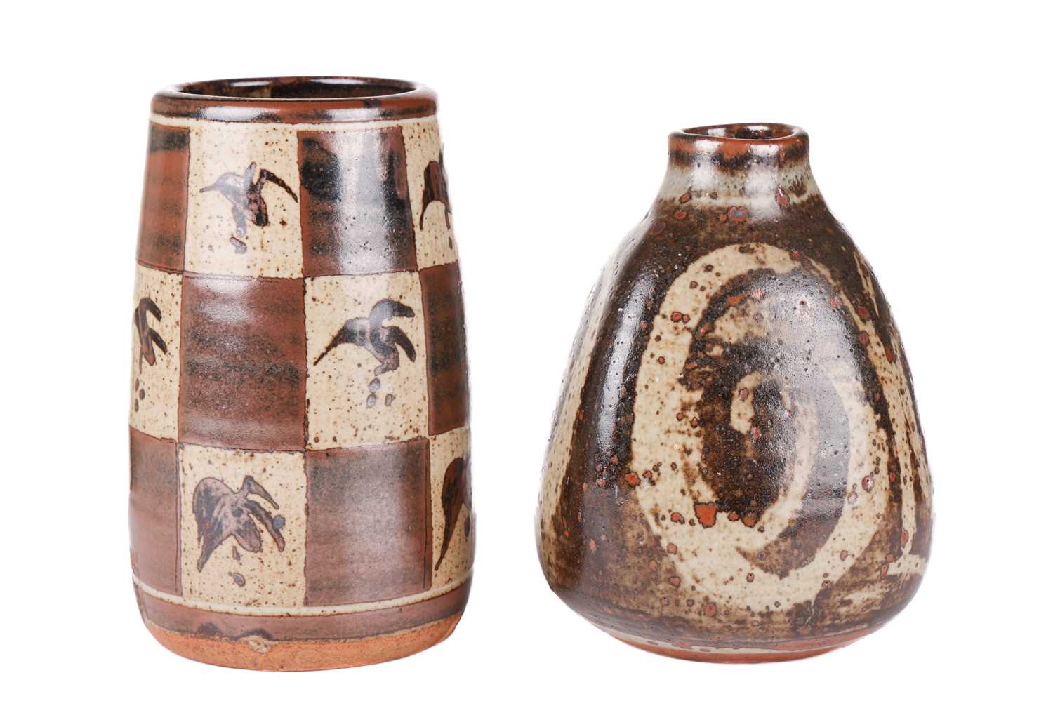 Geoffrey Whiting (1919-1988), two Avoncroft studio pottery vases, one of four-sided shape with swirl - Image 4 of 6