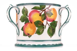 A large Wemyss pottery tyg decorated with apples, early 20th century, impressed mark to base with '