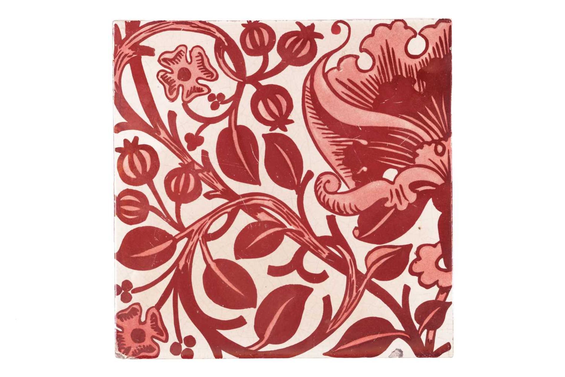 Two Maw & Co ceramic floral design tiles, one with ruby lustre finish, the second with sprays in - Image 2 of 16
