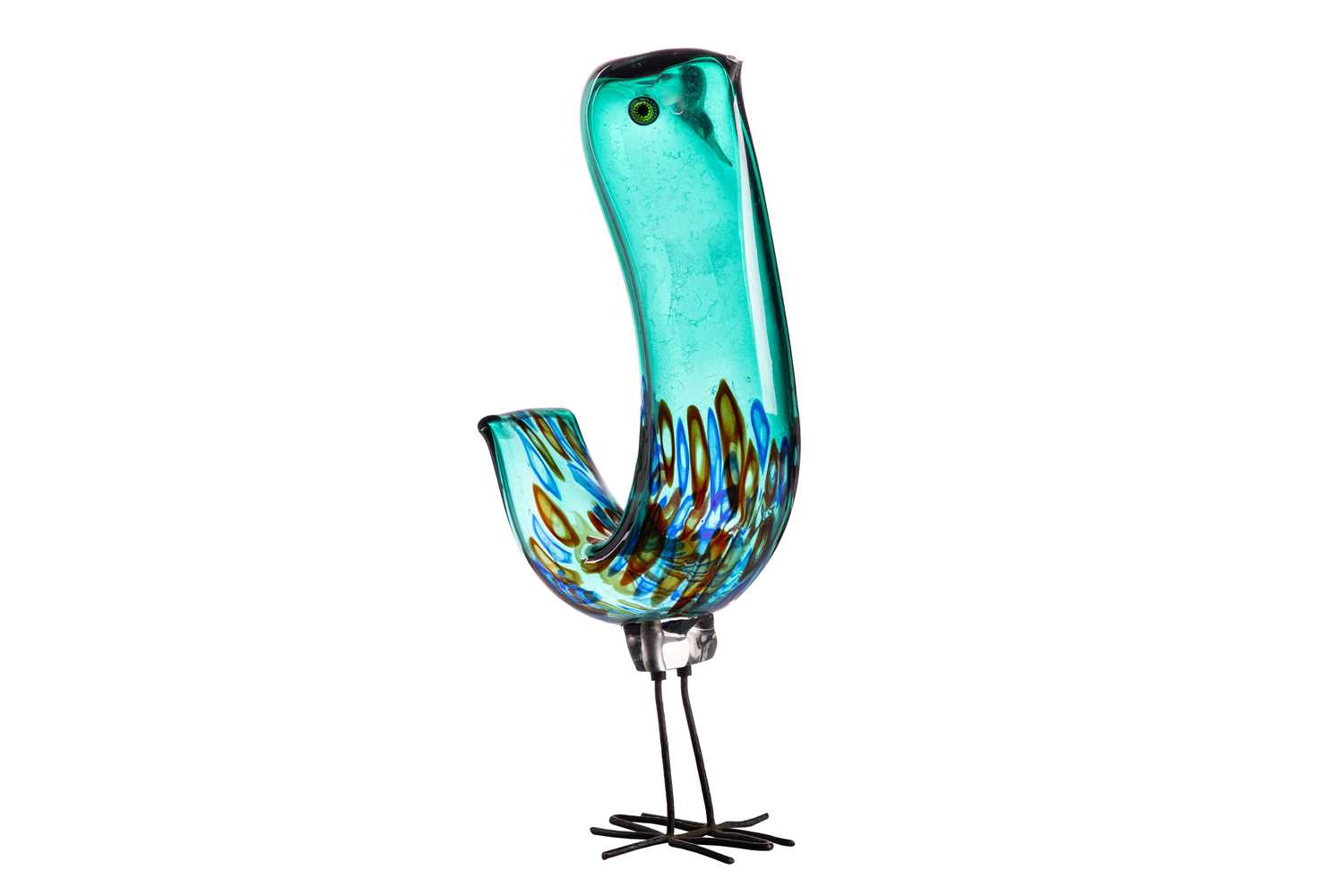 A 'Pulcino' Murano glass bird, designed by Alessandro Pianon for Murano, in green and coloured glass