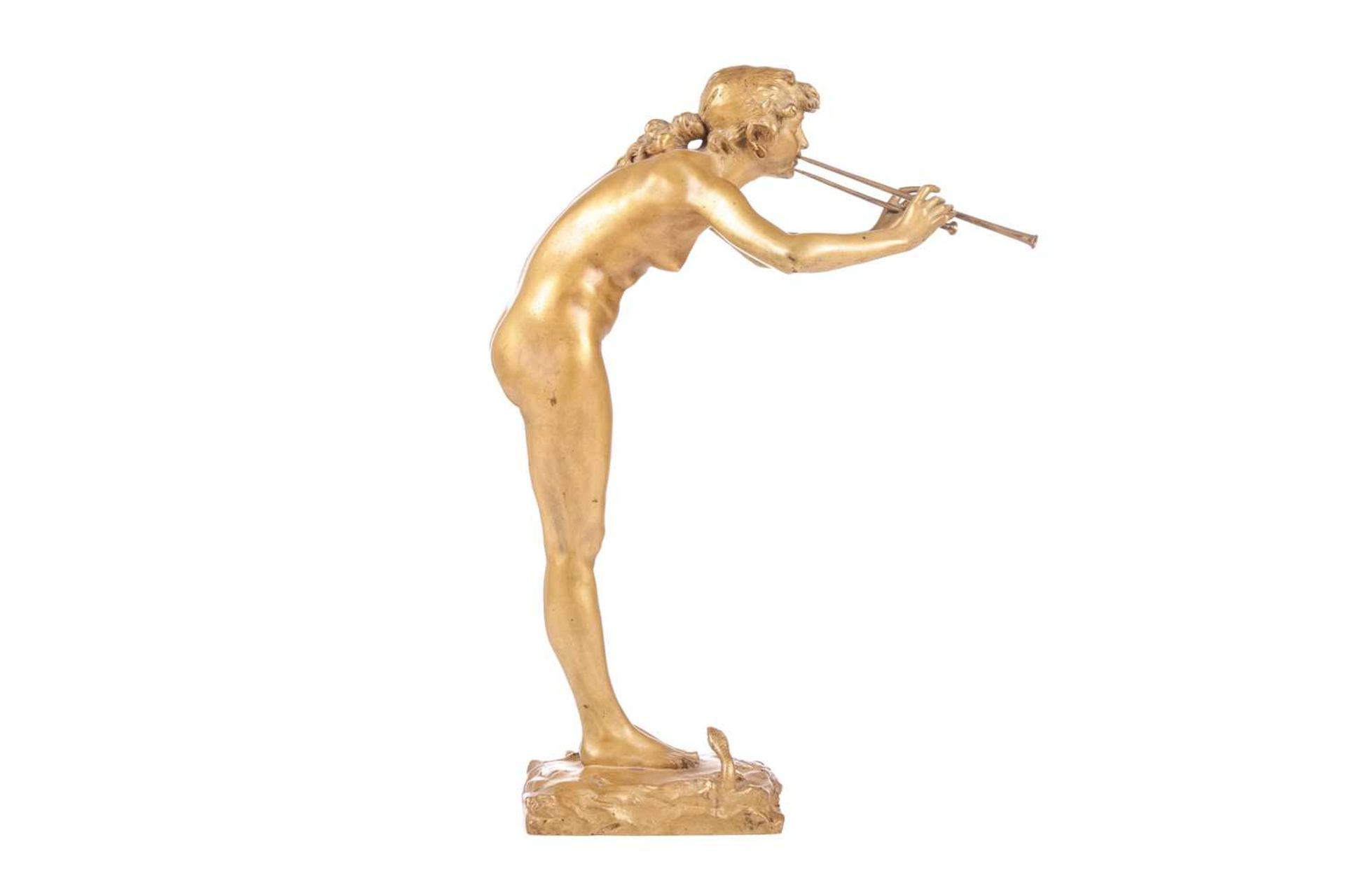 Michel-Leonard Beguine (1855-1929) French, a gilt bronze figure of a naked nymph charming a - Image 4 of 6