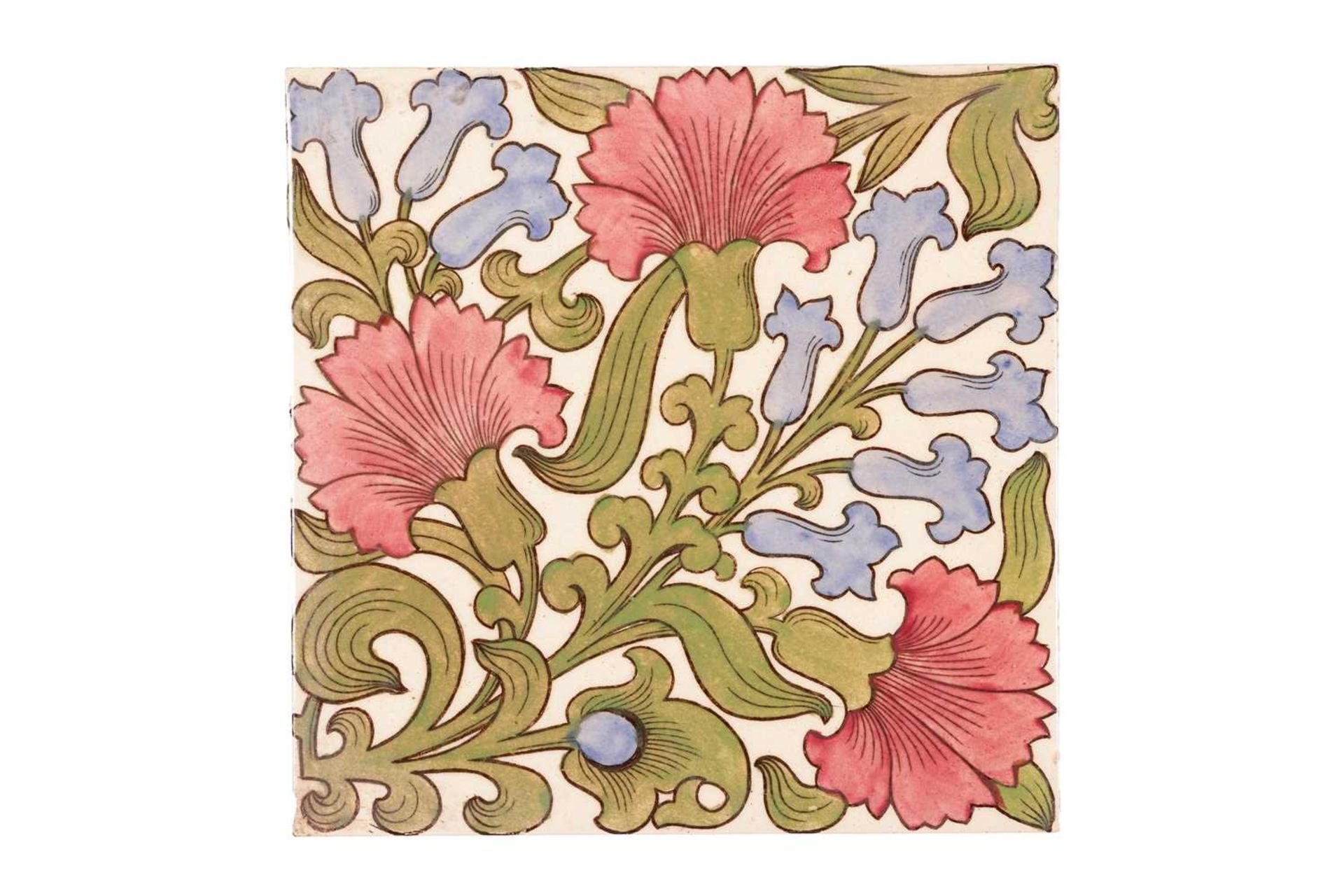 Two Maw & Co ceramic floral design tiles, one with ruby lustre finish, the second with sprays in - Image 4 of 16