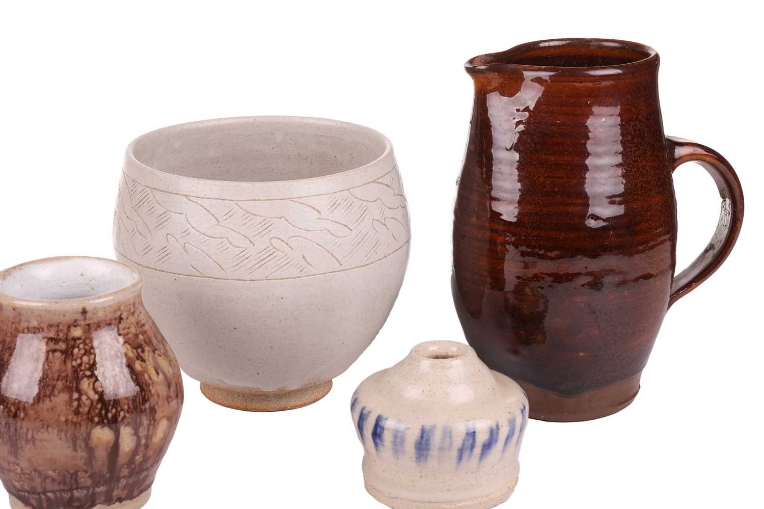 A collection of 20th-century Studio Pottery items, to include an Art Deco style open bowl with - Image 4 of 26